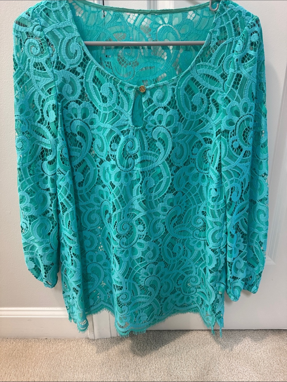 Lilly Pulitzer Women’s Teal Lace Long-Sleeve Top